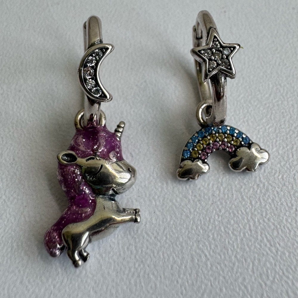 925 sterling Silver Unicorn & Rainbow Hoops
